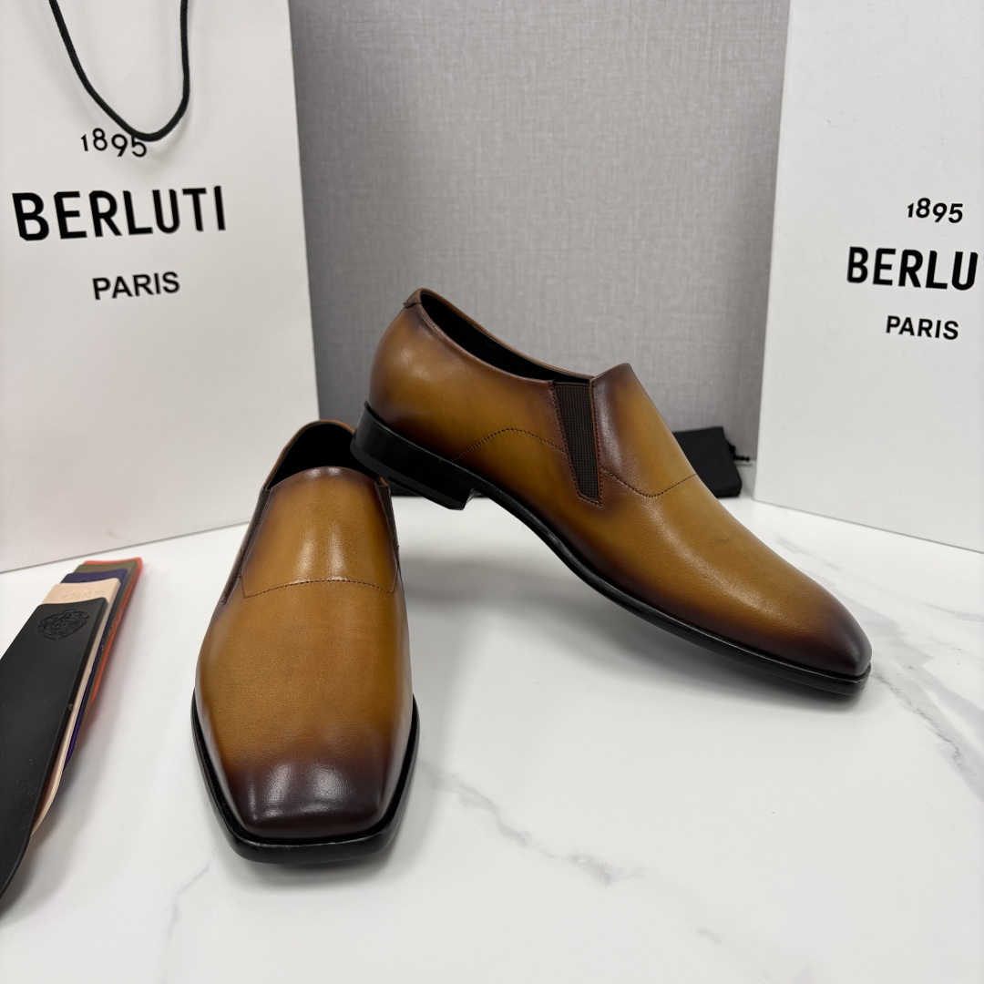💋💍Berlut* 布鲁提  新款切尔西乐福鞋皮鞋   优雅与舒适的绅士之选[烟花] 男士手工擦色正装鞋