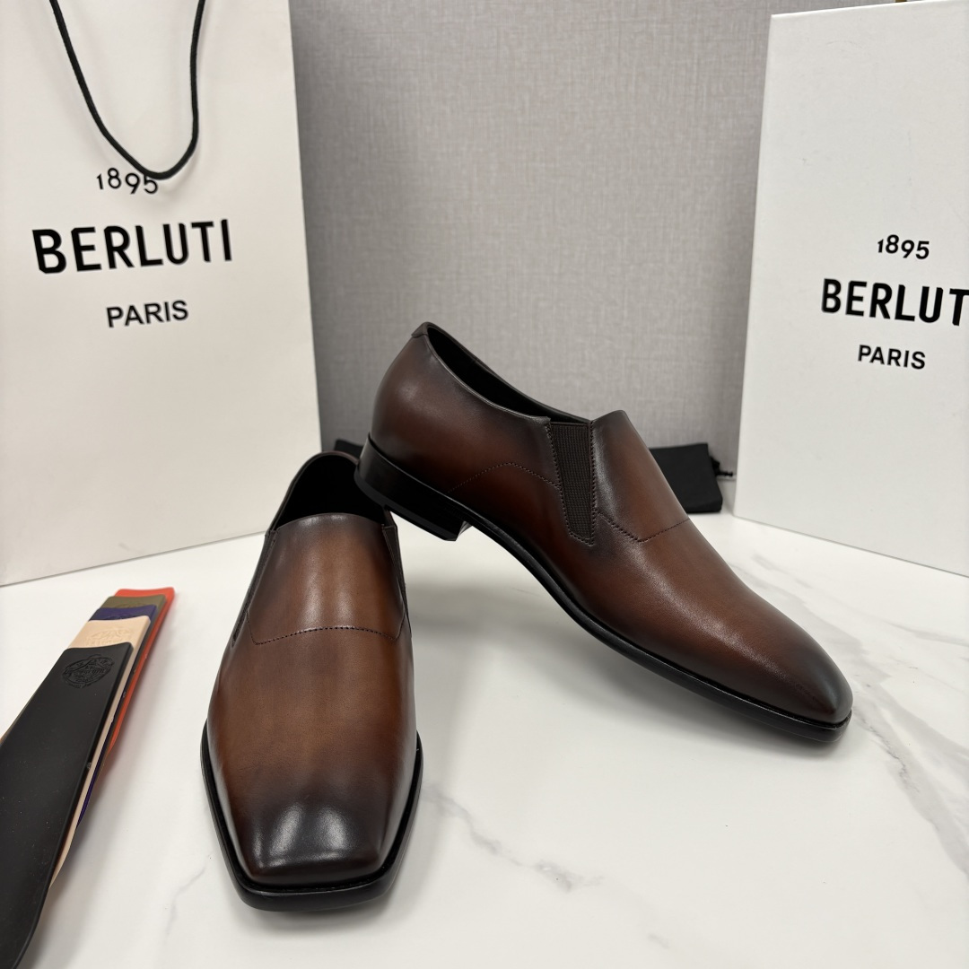 💋💍Berlut* 布鲁提  新款切尔西乐福鞋皮鞋   优雅与舒适的绅士之选[烟花] 男士手工擦色正装鞋