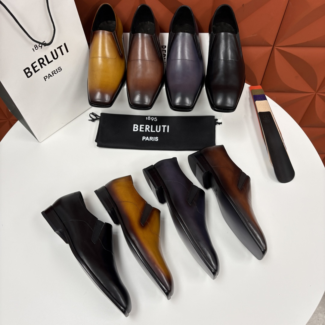 💋💍Berlut* 布鲁提  新款切尔西乐福鞋皮鞋   优雅与舒适的绅士之选[烟花] 男士手工擦色正装鞋