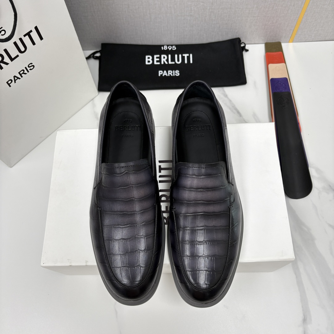 💋💍Berlut* 布鲁提  新款鳄鱼纹🐊乐福鞋上新    🆕男士手工擦色皮鞋 优雅与舒适的完美融合  