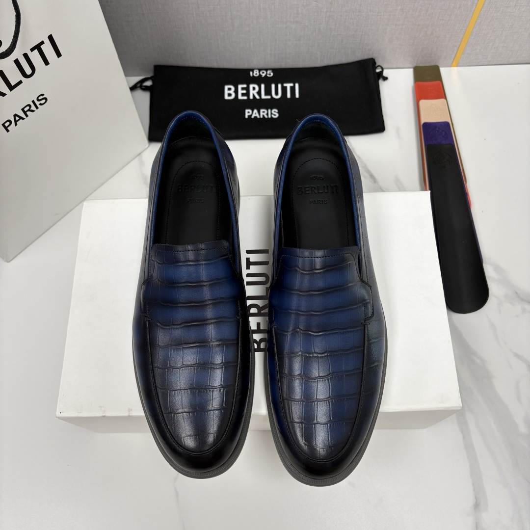 💋💍Berlut* 布鲁提  新款鳄鱼纹🐊乐福鞋上新    🆕男士手工擦色皮鞋 优雅与舒适的完美融合  
