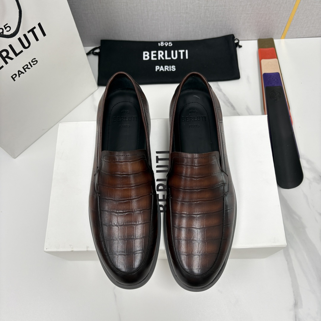 💋💍Berlut* 布鲁提  新款鳄鱼纹🐊乐福鞋上新    🆕男士手工擦色皮鞋 优雅与舒适的完美融合  