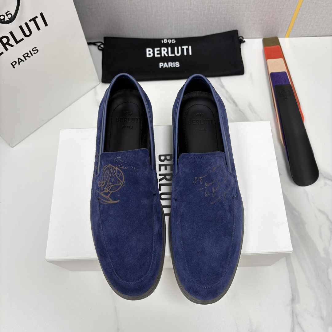 💋💍Berlut* 布鲁提  新款手工擦色拼反毛皮乐福鞋上新    🆕男士手工擦色皮鞋+反毛牛皮 优雅与