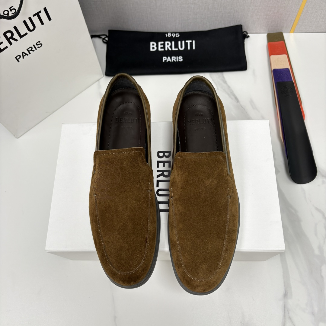 💋💍Berlut* 布鲁提  新款手工擦色拼反毛皮乐福鞋上新    🆕男士手工擦色皮鞋+反毛牛皮 优雅与