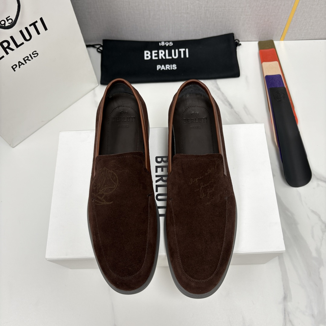 💋💍Berlut* 布鲁提  新款手工擦色拼反毛皮乐福鞋上新    🆕男士手工擦色皮鞋+反毛牛皮 优雅与
