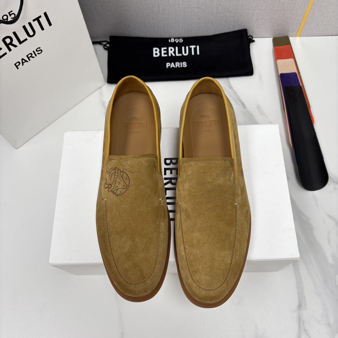 💋💍Berlut* 布鲁提  新款手工擦色拼反毛皮乐福鞋上新    🆕男士手工擦色皮鞋+反毛牛皮 优雅与