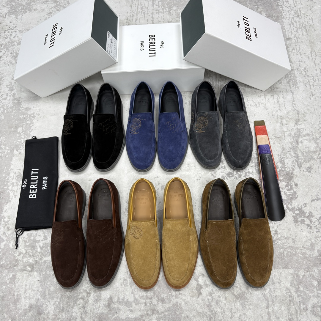 💋💍Berlut* 布鲁提  新款手工擦色拼反毛皮乐福鞋上新    🆕男士手工擦色皮鞋+反毛牛皮 优雅与