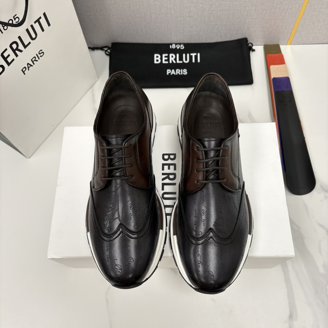 💋💍Berlut* 布鲁提定制款双拼色运动鞋， 升级版第四代私模大底 Fast Track走秀皮革运动鞋