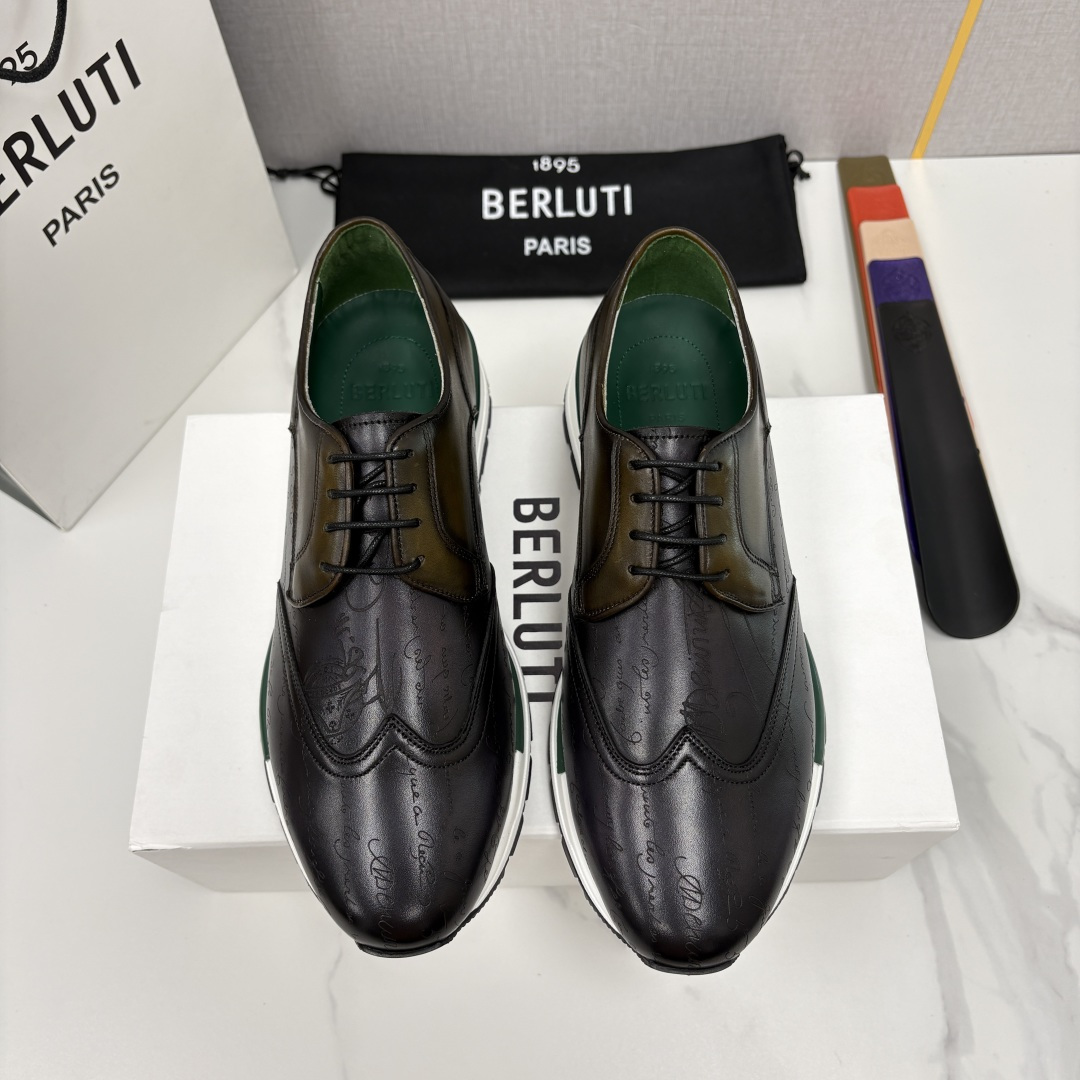 💋💍Berlut* 布鲁提定制款双拼色运动鞋， 升级版第四代私模大底 Fast Track走秀皮革运动鞋