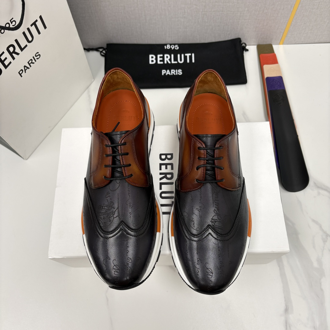 💋💍Berlut* 布鲁提定制款双拼色运动鞋， 升级版第四代私模大底 Fast Track走秀皮革运动鞋