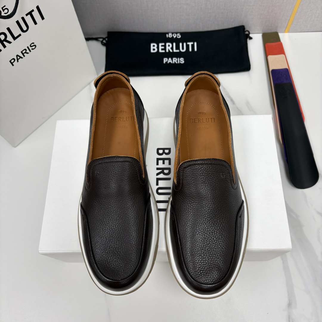 💋💍Berlut*  布鲁提   独家新品     推出Echappée 系列鹿皮乐福鞋一脚蹬休闲鞋履 