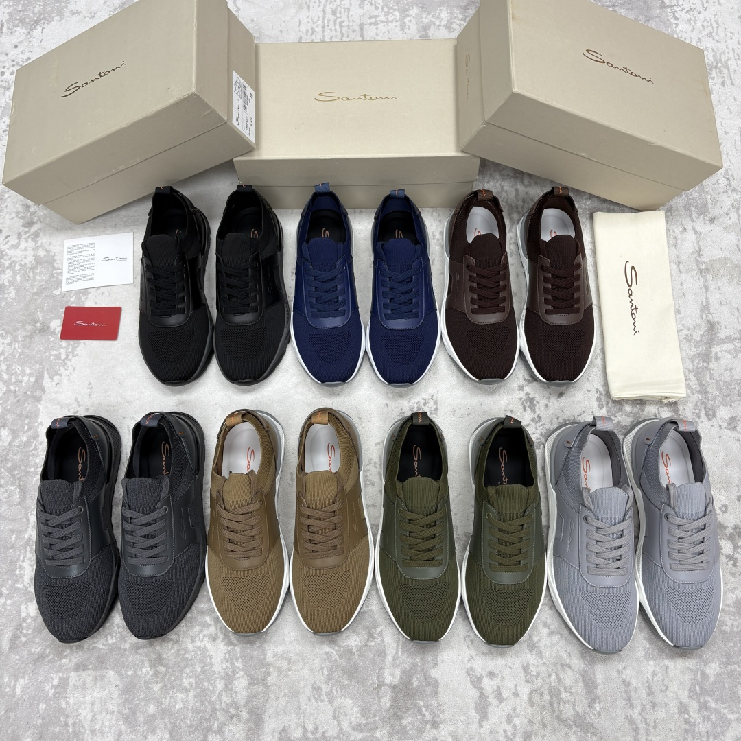 NO:854720,Santon* (Santoni) Italian men's knitted low-top sneakers are shipped!  Each pair of shoes from this Italian handmade shoe brand has a simple and classic design, which is very comfortable and versatile!  It is not accurate to describe the Italian shoe brand Santon* as 'nouveau riche'. Although it is very young, its appearance and temperament are quite sophisticated, and it can even be said that it is well versed in the ways of the world. The upper material of this shoe is original fly woven and imported calfskin, and the inner mesh is mesh, which will not slip or fade!  The outsole is made of a combination of IP outsole and TPU bottom sheet, which is light and comfortable on the foot!  The brand's special molded footbed has a layer of high-elastic foam in the middle of the insole that makes it easy to put on your feet. Exclusive private mold control, long-term availability!  Original box packaging, with shoe storage bag!  Six colors in stock, standard leather shoe size 39/40/41/42/43/44# (customized at 38.45.46) batch,,sneakers,cowhide19860909Santon* (圣东-尼）意大利男士针织低帮运动鞋出货！这个意大利纯手工鞋履品牌的每一双鞋设计简洁经典,上脚非常舒适百搭！ 用“新贵”来形容意大利鞋履品牌Santon*,并不准确,尽管它很年轻,但呈现出的相貌和气质却相当老练,甚至可以说深谙世故之道. 此款鞋面面料原厂飞织加进口小牛皮,内里网布里,不打滑,不掉色！大底采用IP大底加TPU底片组合成型,上脚轻便舒适！品牌专用开模脚床,鞋垫中间有一层高弹泡棉上脚轻快.独家私模可控,长期有货！原盒包装,配鞋履收纳袋！ 六色现货 标准皮鞋码数39/40/41/42/43/44#（38.45.46定制）批,,sneakers,cowhide,Men's shoes