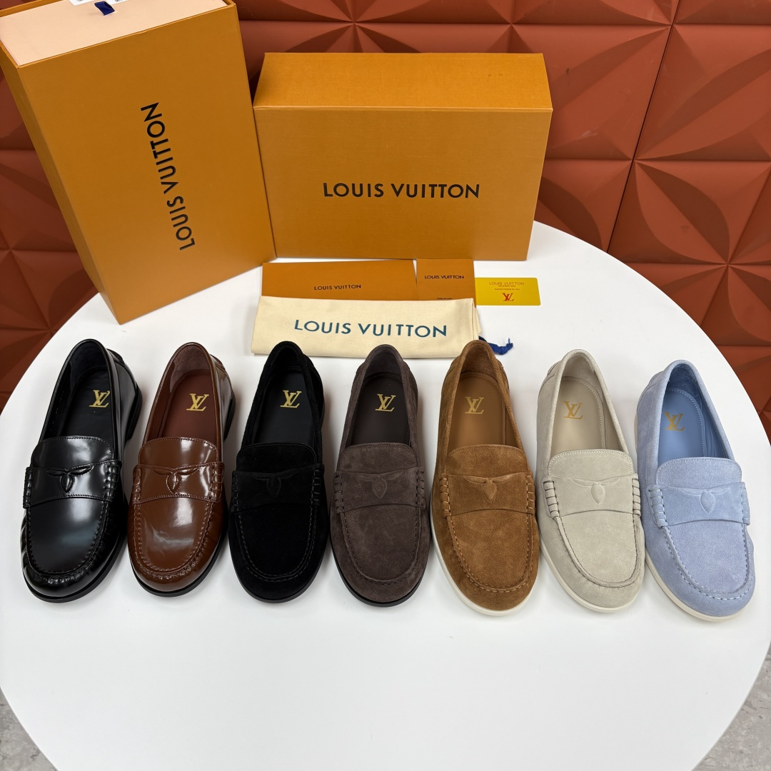 💋💍L 家新品 LOU*S  VUITTO*  新品男士休闲乐福鞋    甄选进口开边珠牛皮/反绒牛皮制