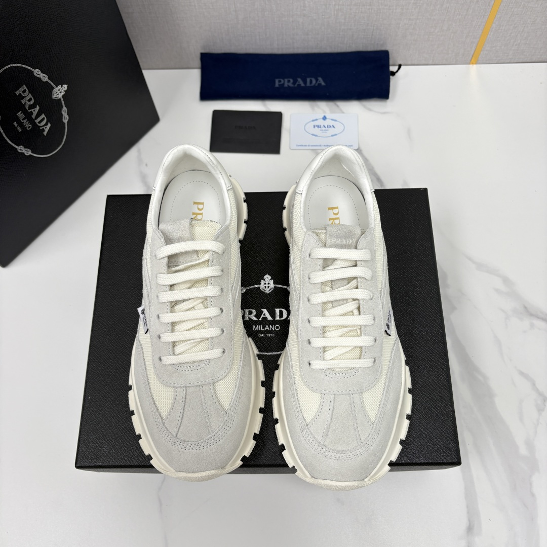 💋💍P家新品  情侣款👩‍❤️‍👨   Prad* 普拉-达 Collapse 网面与绒面皮革弹力运动鞋