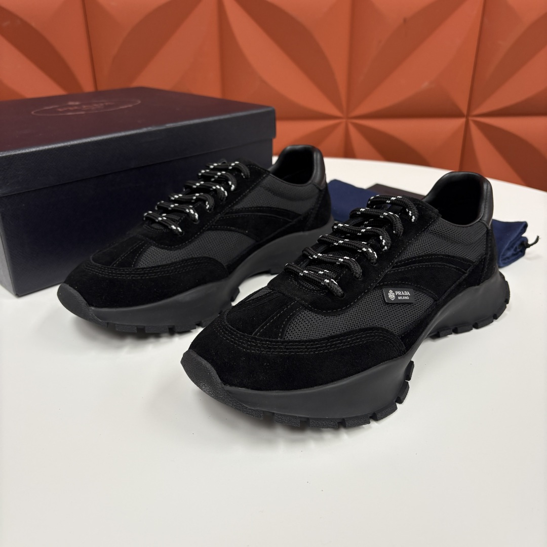 💋💍P家新品  情侣款👩‍❤️‍👨   Prad* 普拉-达 Collapse 网面与绒面皮革弹力运动鞋