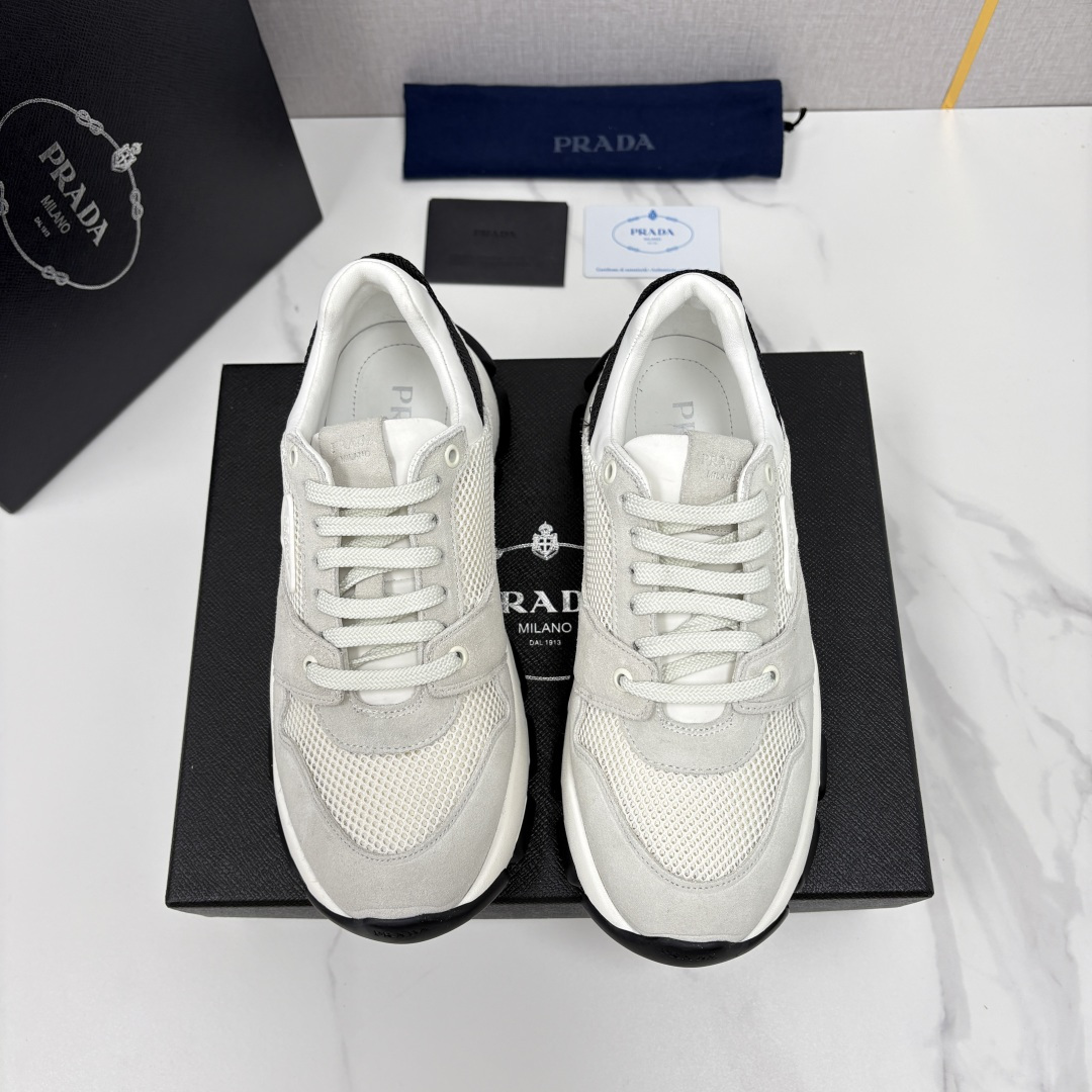 💋💍P家新品  情侣款👩‍❤️‍👨   Prad* 普拉-达 Collapse 网面与绒面皮革弹力运动鞋
