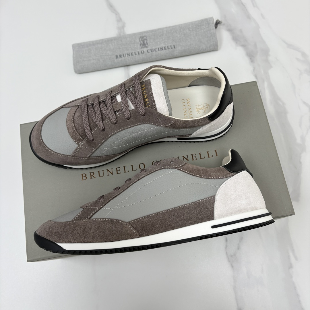 💋💍BC新品 Brunello Cucinell*  牛皮拼接撞色低帮运动鞋  官方 9,400   复古拼接德训休闲鞋