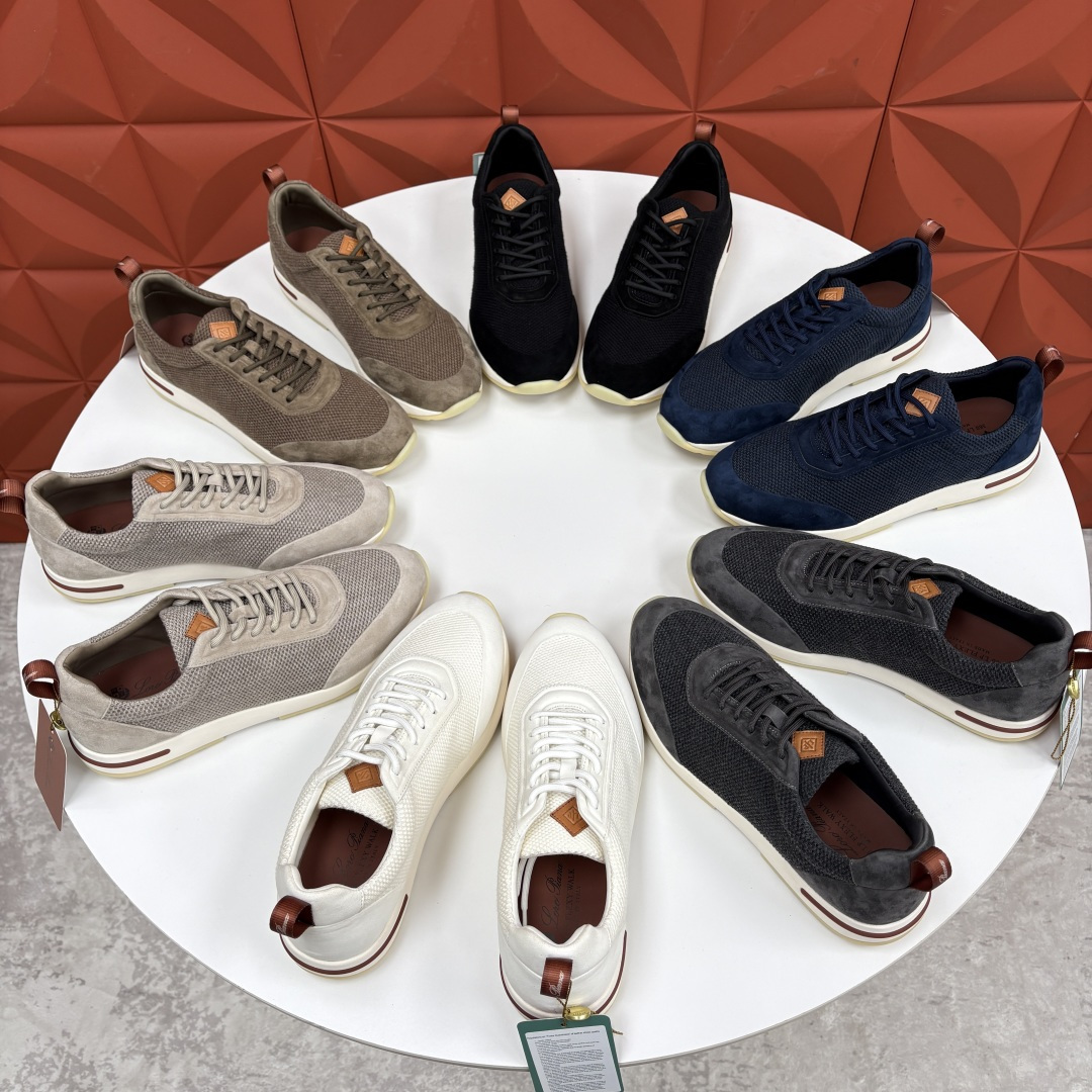 💋💍LP 家新品   Loro Pian*   诺悠*翩雅   Week End Walk 男士科技网布拼接反毛皮休闲运