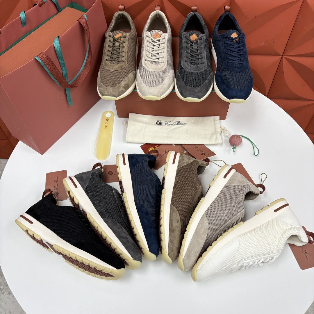 💋💍LP 家新品   Loro Pian*   诺悠*翩雅   Week End Walk 男士科技网布拼接反毛皮休闲运
