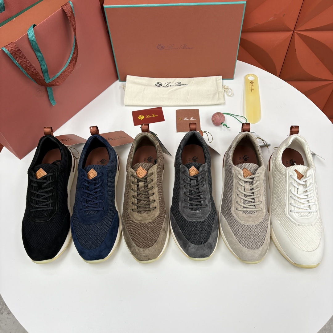 💋💍LP 家新品   Loro Pian*   诺悠*翩雅   Week End Walk 男士科技网布拼接反毛皮休闲运