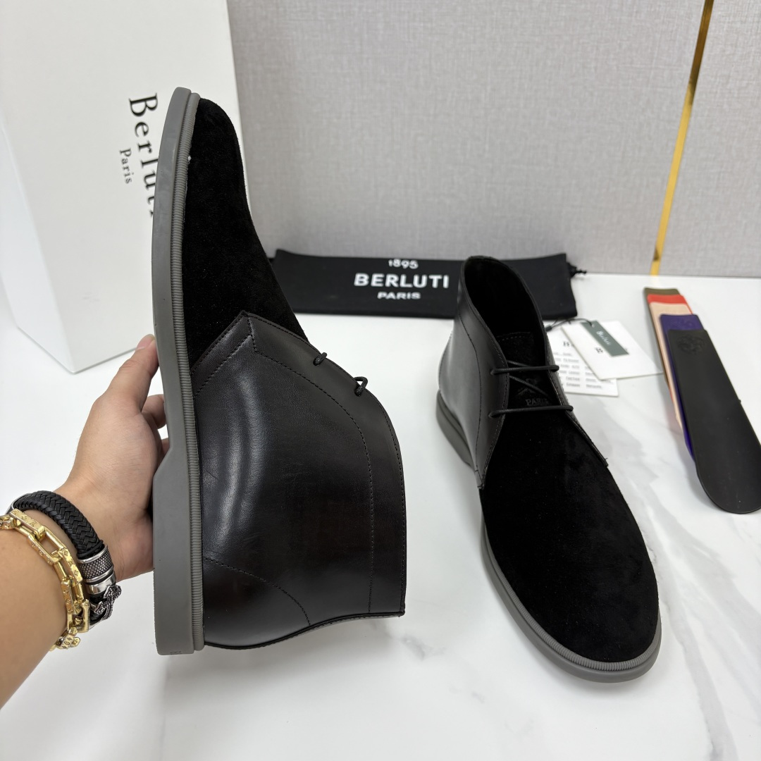 💋💍Berlut* 布鲁提 复古反绒麂皮沙漠靴 男士系带高帮短靴 轻奢商务休闲靴 鞋面甄选优质反绒麂皮拼接 💋💍Berlut* 布鲁提 复古反绒麂皮沙漠靴 男士系带高帮短靴 轻奢商务休闲靴 鞋面甄选优质反绒麂皮拼接