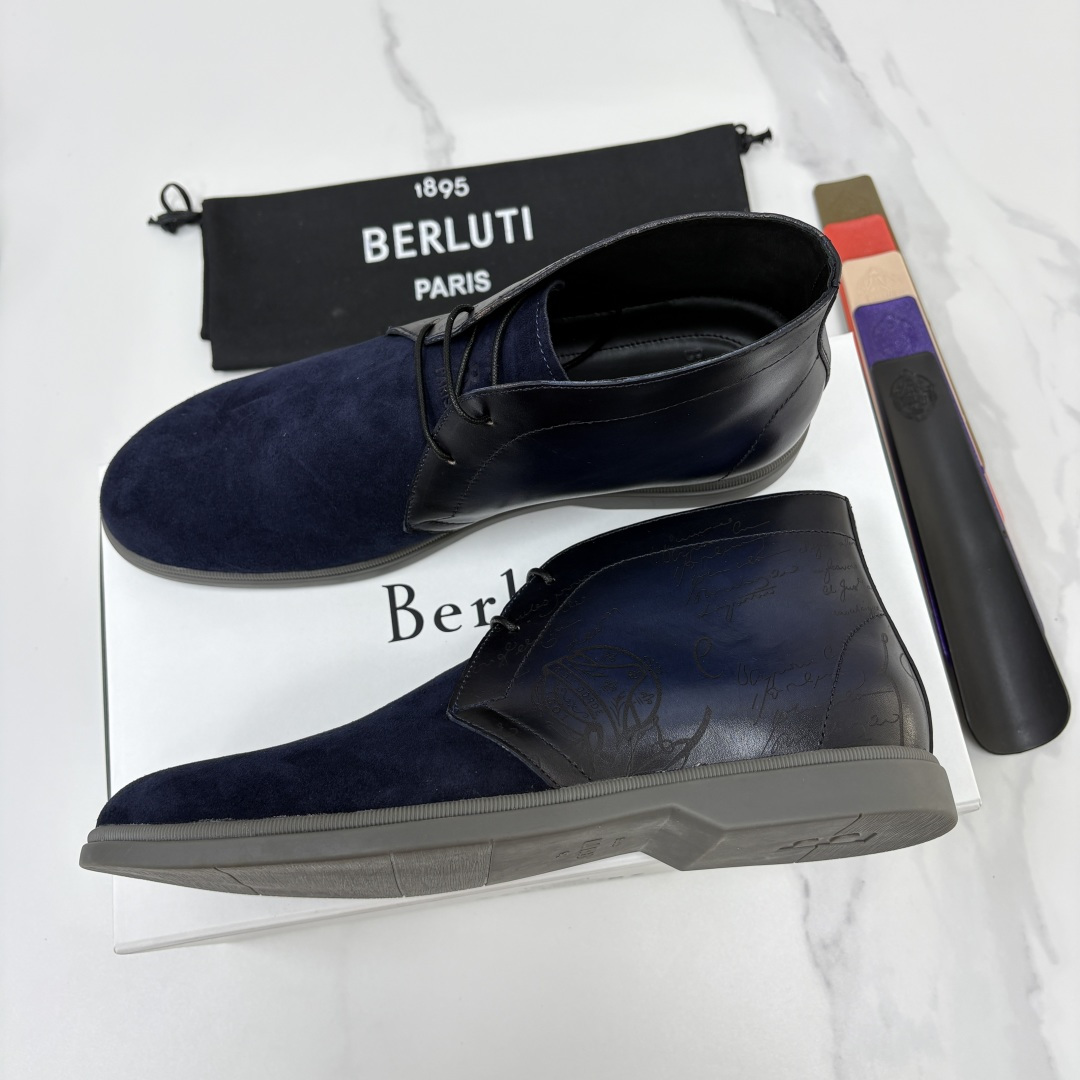 💋💍Berlut* 布鲁提 复古反绒麂皮沙漠靴 男士系带高帮短靴 轻奢商务休闲靴 鞋面甄选优质反绒麂皮拼接 💋💍Berlut* 布鲁提 复古反绒麂皮沙漠靴 男士系带高帮短靴 轻奢商务休闲靴 鞋面甄选优质反绒麂皮拼接