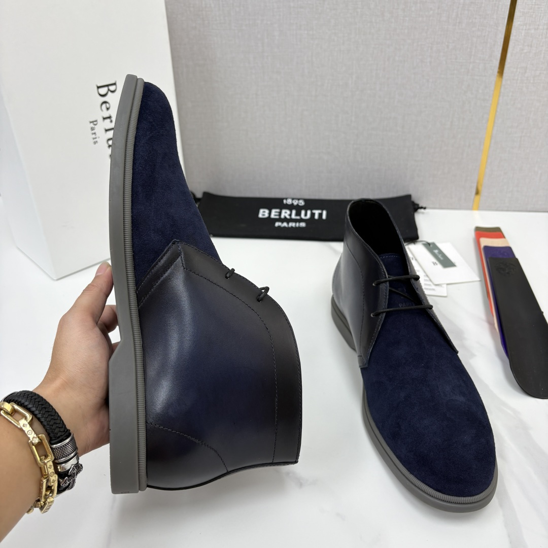 💋💍Berlut* 布鲁提 复古反绒麂皮沙漠靴 男士系带高帮短靴 轻奢商务休闲靴 鞋面甄选优质反绒麂皮拼接 💋💍Berlut* 布鲁提 复古反绒麂皮沙漠靴 男士系带高帮短靴 轻奢商务休闲靴 鞋面甄选优质反绒麂皮拼接