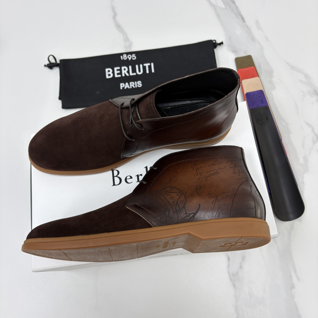 💋💍Berlut* 布鲁提 复古反绒麂皮沙漠靴 男士系带高帮短靴 轻奢商务休闲靴 鞋面甄选优质反绒麂皮拼接 💋💍Berlut* 布鲁提 复古反绒麂皮沙漠靴 男士系带高帮短靴 轻奢商务休闲靴 鞋面甄选优质反绒麂皮拼接