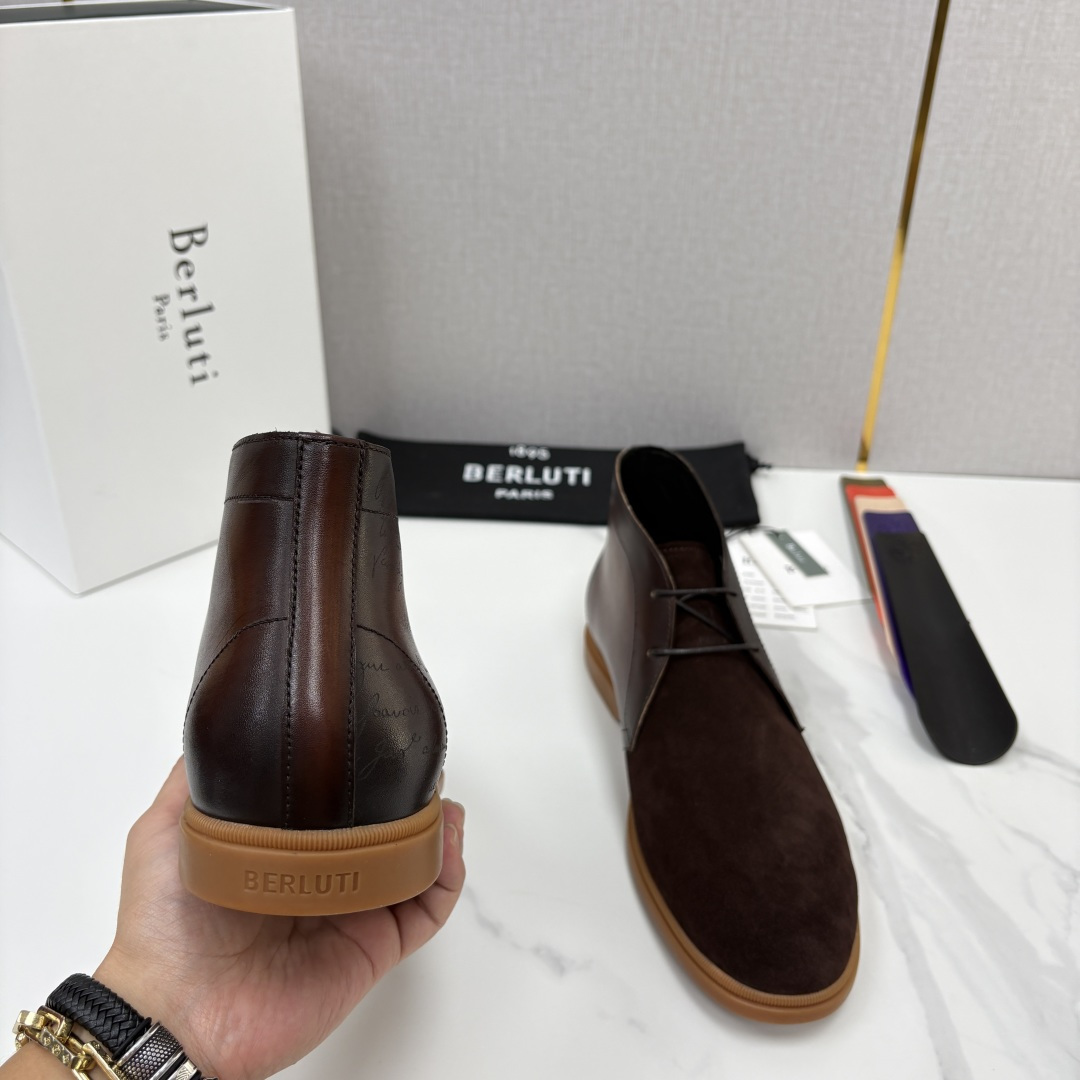 💋💍Berlut* 布鲁提 复古反绒麂皮沙漠靴 男士系带高帮短靴 轻奢商务休闲靴 鞋面甄选优质反绒麂皮拼接 💋💍Berlut* 布鲁提 复古反绒麂皮沙漠靴 男士系带高帮短靴 轻奢商务休闲靴 鞋面甄选优质反绒麂皮拼接