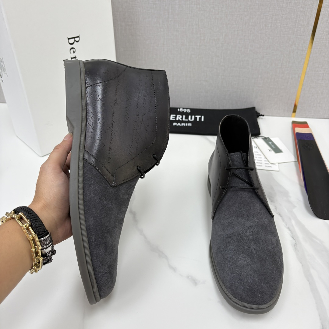 💋💍Berlut* 布鲁提 复古反绒麂皮沙漠靴 男士系带高帮短靴 轻奢商务休闲靴 鞋面甄选优质反绒麂皮拼接 💋💍Berlut* 布鲁提 复古反绒麂皮沙漠靴 男士系带高帮短靴 轻奢商务休闲靴 鞋面甄选优质反绒麂皮拼接
