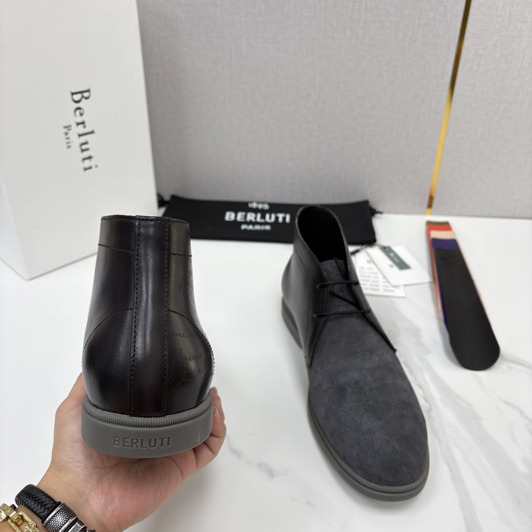 💋💍Berlut* 布鲁提 复古反绒麂皮沙漠靴 男士系带高帮短靴 轻奢商务休闲靴 鞋面甄选优质反绒麂皮拼接 💋💍Berlut* 布鲁提 复古反绒麂皮沙漠靴 男士系带高帮短靴 轻奢商务休闲靴 鞋面甄选优质反绒麂皮拼接
