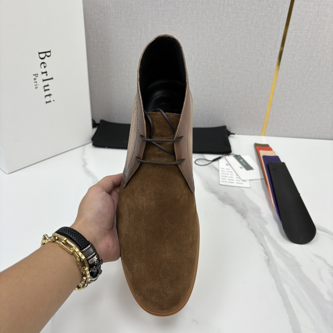 💋💍Berlut* 布鲁提 复古反绒麂皮沙漠靴 男士系带高帮短靴 轻奢商务休闲靴 鞋面甄选优质反绒麂皮拼接 💋💍Berlut* 布鲁提 复古反绒麂皮沙漠靴 男士系带高帮短靴 轻奢商务休闲靴 鞋面甄选优质反绒麂皮拼接