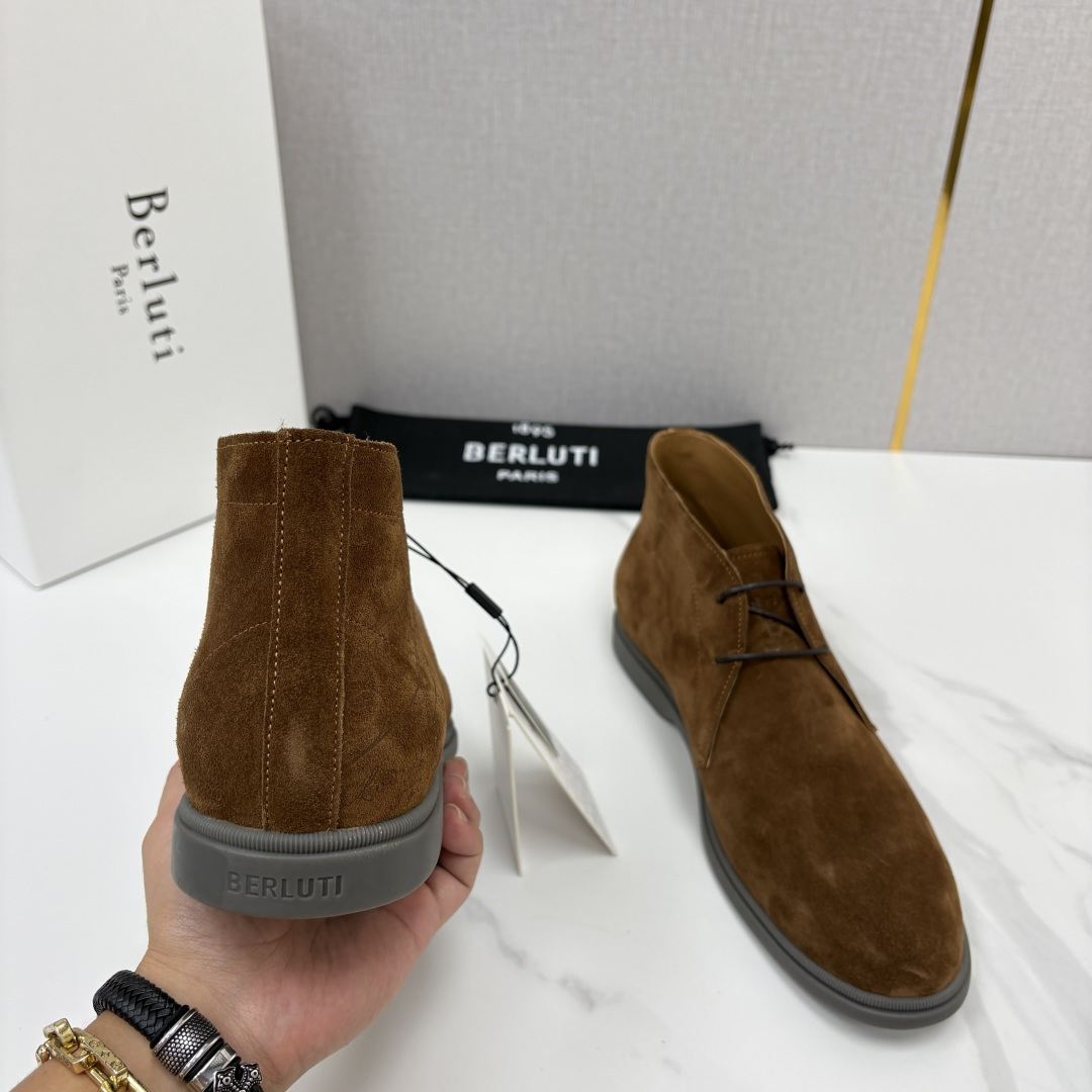 💋💍Berlut* 布鲁提 复古反绒麂皮沙漠靴 男士系带高帮短靴 轻奢商务休闲靴 鞋面精选高品质反绒麂皮, 💋💍Berlut* 布鲁提 复古反绒麂皮沙漠靴 男士系带高帮短靴 轻奢商务休闲靴 鞋面精选高品质反绒麂皮,