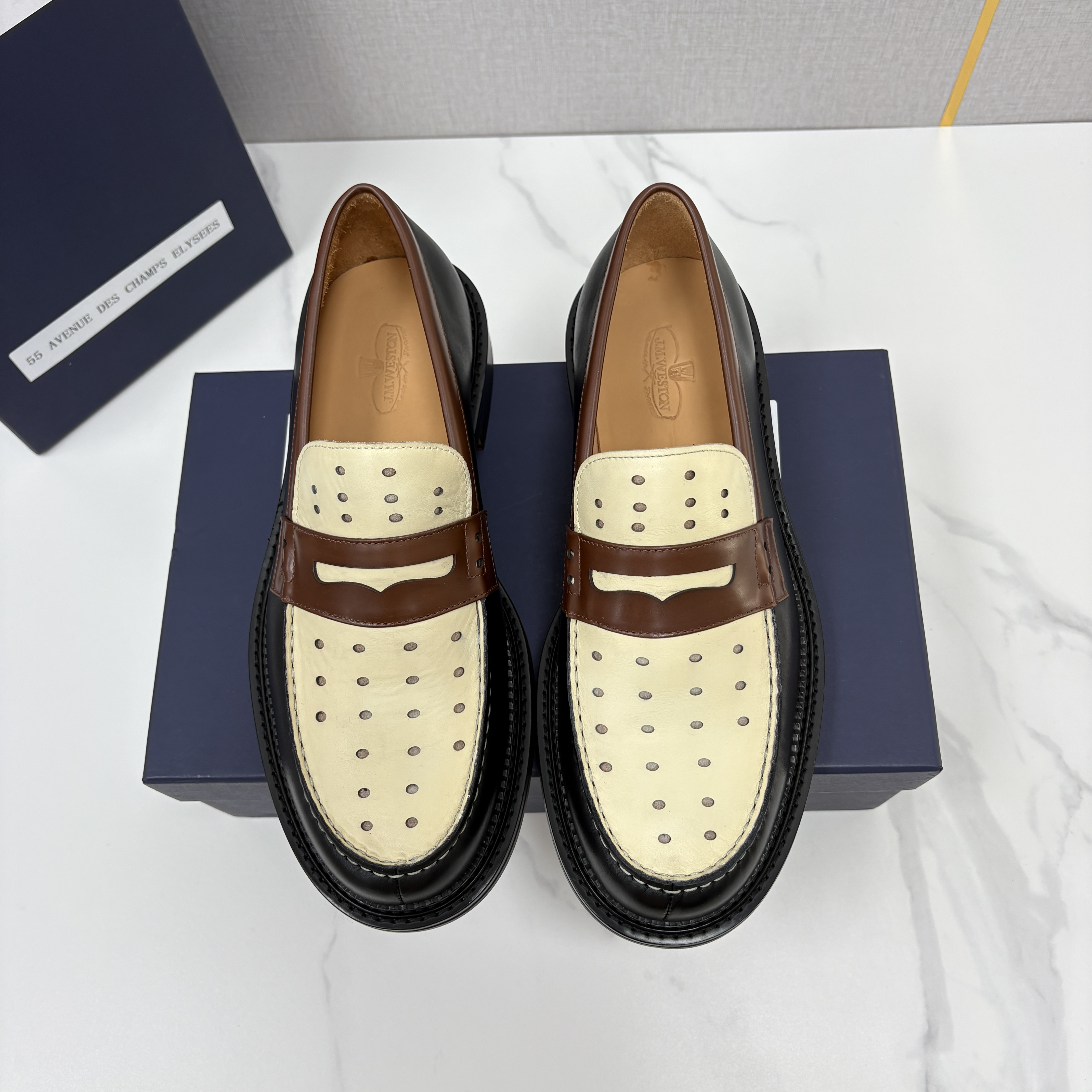 Berluti Cream Brown Perforated Loafers