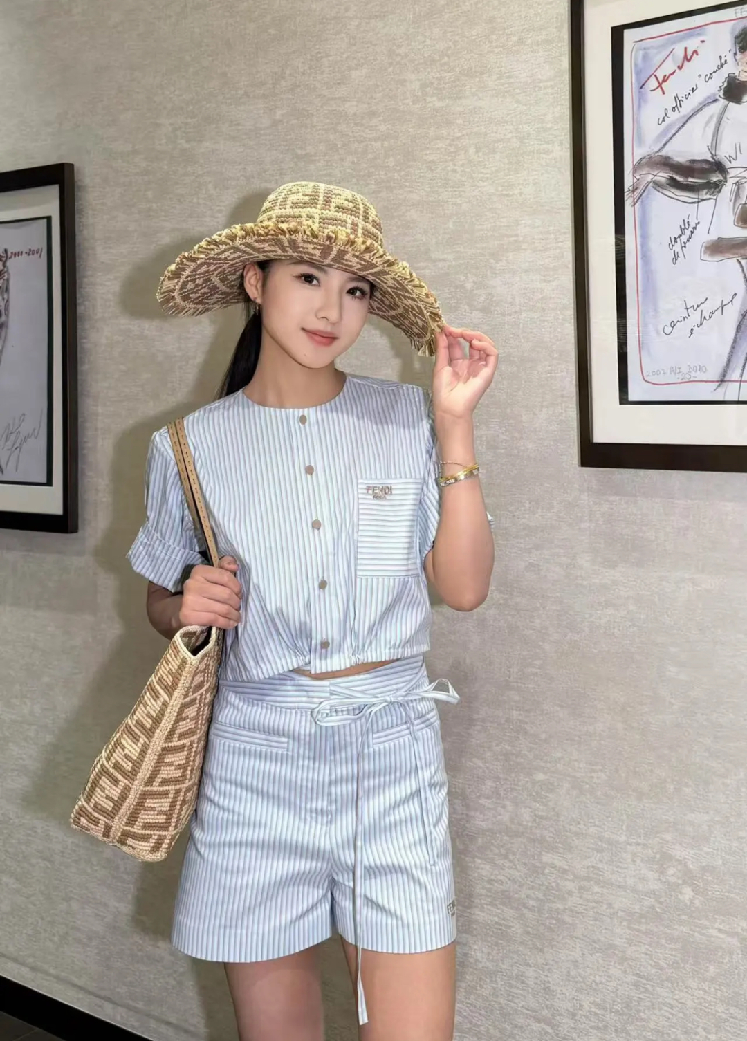 Fendi Gestreepte Katoenen Short Set met Trekkoord - Zomerse Elegantie