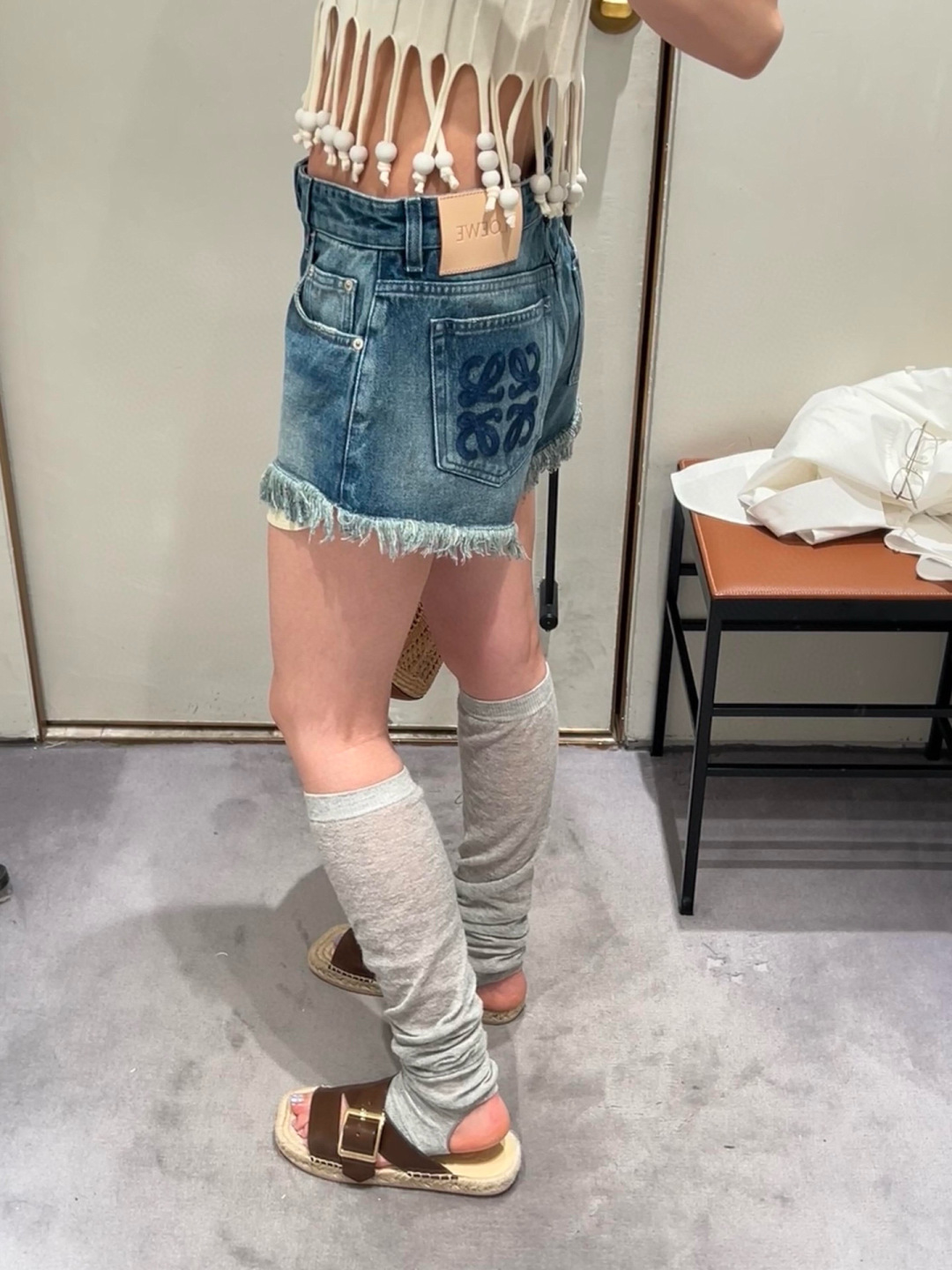 LOEWE Denim Shorts with Frayed Hem and Logo Detail - Chic and Trendy 3 cmp i1749142809556 1703 0 7