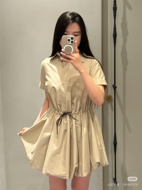 LOEWE Inspired Lapel Waist-Tie Bubble Hem Cotton Blend Mini Shirtdress 1 LOEWE Inspired Lapel Waist-Tie Bubble Hem Cotton Blend Mini Shirtdress