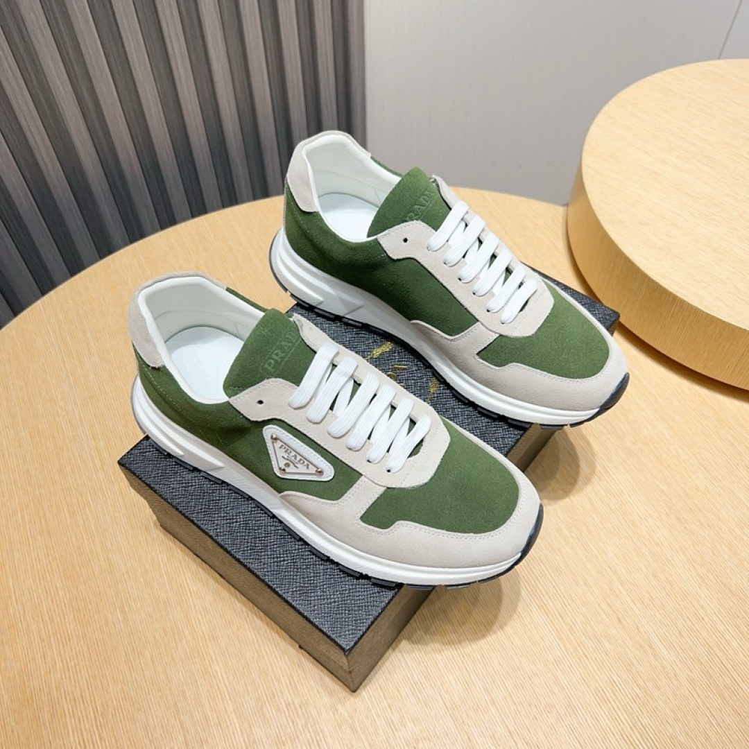 PRADA Men's Green & Beige Leather and Suede Lace Up Sneakers 2 cmp i1744371993490 4658 0 0