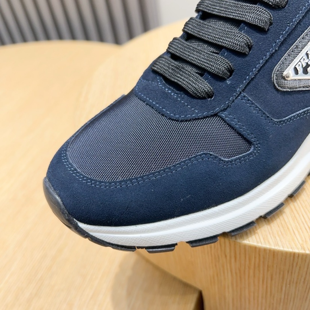 Prada Men's Navy Leather and Fabric Sneakers with Iconic Triangle Logo 8 cmp i1744372014330 4194 0 6