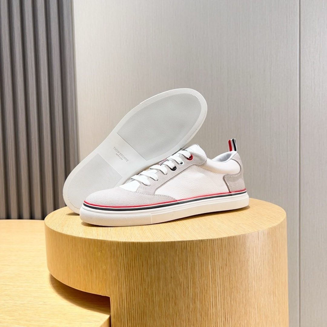 Thom Browne White Leather Sneakers with Signature Stripe Detail 9 cmp i1744652640640 3445 0 7