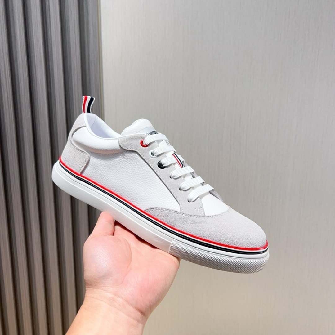 Thom Browne White Leather Sneakers with Signature Stripe Detail 2 cmp i1744652640640 6031 0 0