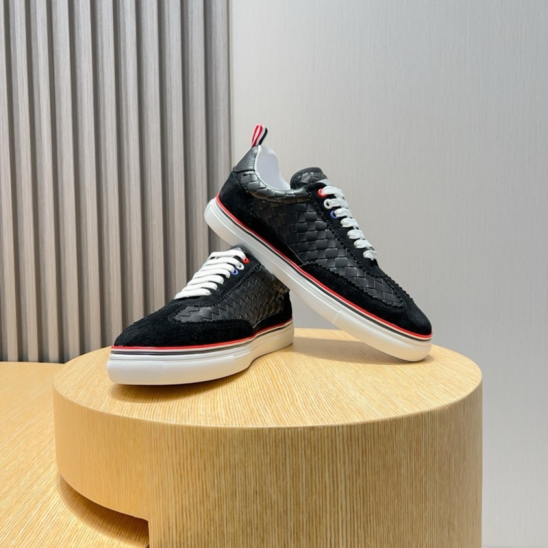 Thom Browne Men's Black Leather Sneakers with Red, White, and Blue Stripe 6 cmp i1744653180055 6397 0 4