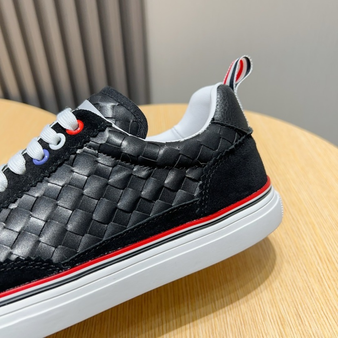 Thom Browne Men's Black Leather Sneakers with Red, White, and Blue Stripe 7 cmp i1744653180056 1345 0 5