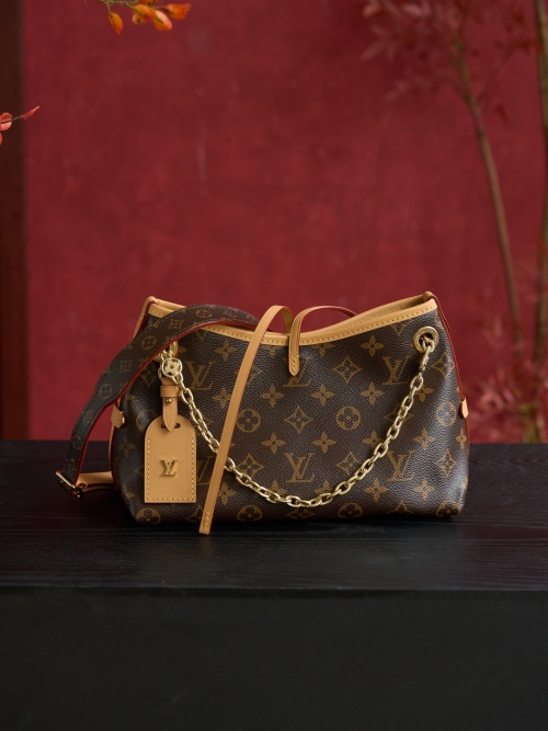 Louis Vuitton Carryall Bag - Monogram Canvas, Aged Leather Trim, and Gold Hardware