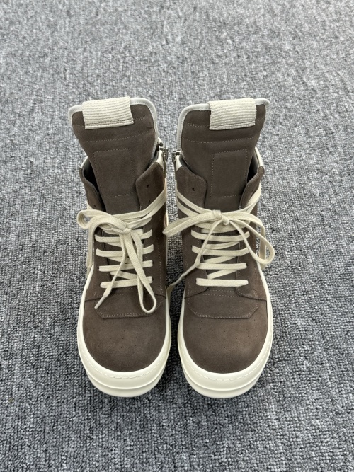 Rick Owens Mocha Brown & White Suede High-Top Sneakers with Triangle Detail 1 Rick Owens Mocha Brown & White Suede High-Top Sneakers with Triangle Detail