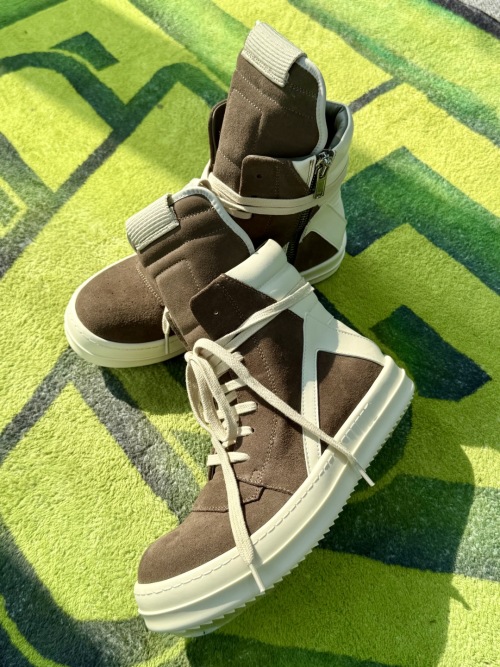Rick Owens Mocha Brown & White High-Top Sneakers - Unique Design 1 Rick Owens Mocha Brown & White High-Top Sneakers - Unique Design