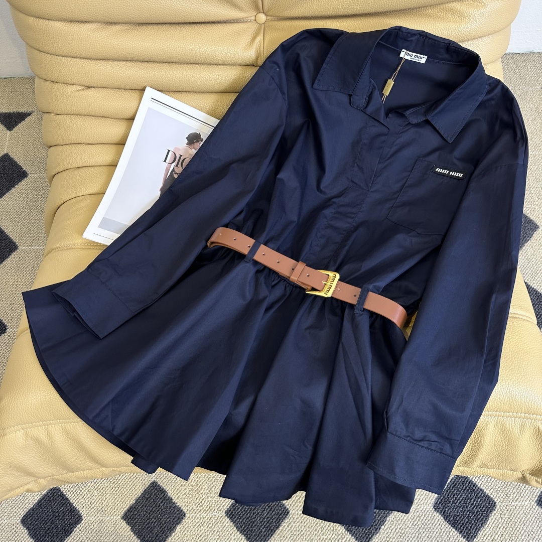 “Stylish First-Class Shirt Dress for Early Autumn with Waist Belt – Fashionable and Versatile” - 图片 2