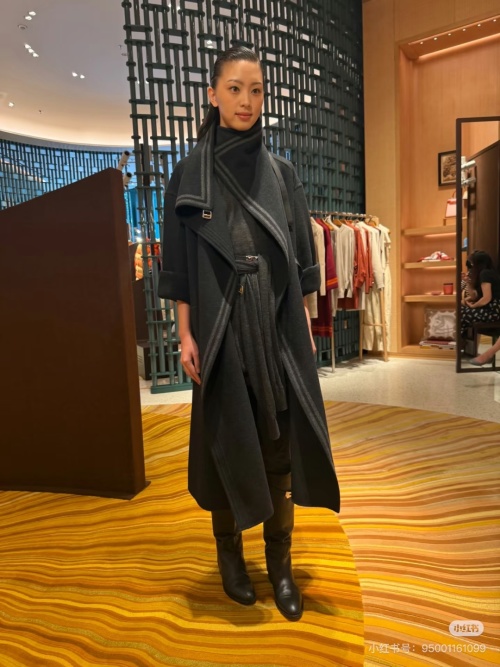 Elegant Wool Blend Wrap Coat with Belted Detail & Striped Trim 1 Elegant Wool Blend Wrap Coat with Belted Detail & Striped Trim