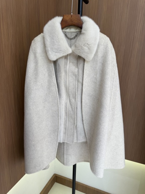 Loro Piana Mink Fur Collar Cashmere Cape Vest Set - Elegant & Warm 1 Loro Piana Mink Fur Collar Cashmere Cape Vest Set - Elegant & Warm