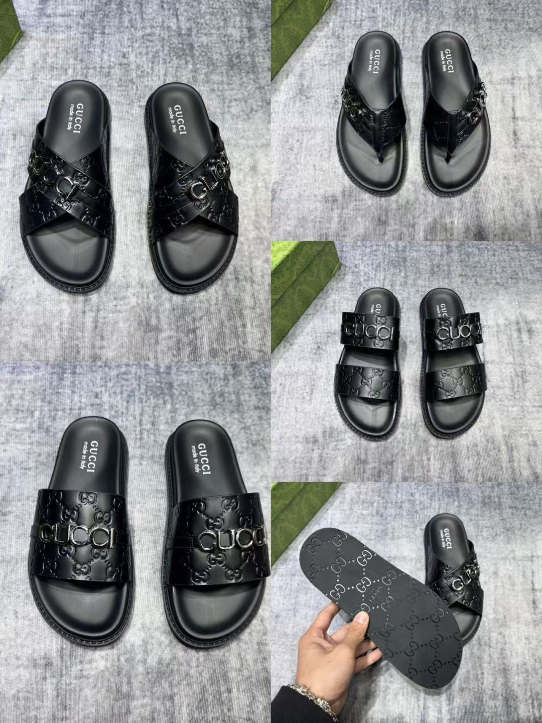  G 🔍顶级代购🇮🇹 古 炸街男神春夏拖鞋新品专柜同步，鞋面意大利进口牛皮面料，高品质拼接工艺，鞋底：原